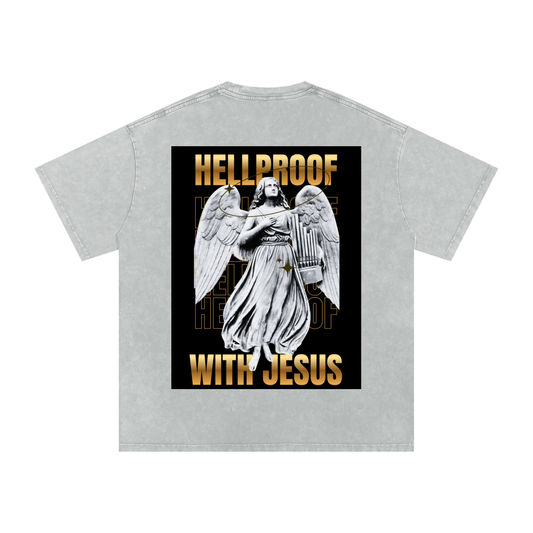 Snow Washed Oversized Hell Proof With Jesus Tee